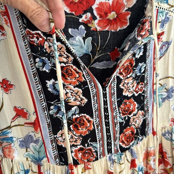Patrons of Peace Red Blue Cream Floral Mini Dress Ruffle Festival Boho Hippie - Picture 4 of 8